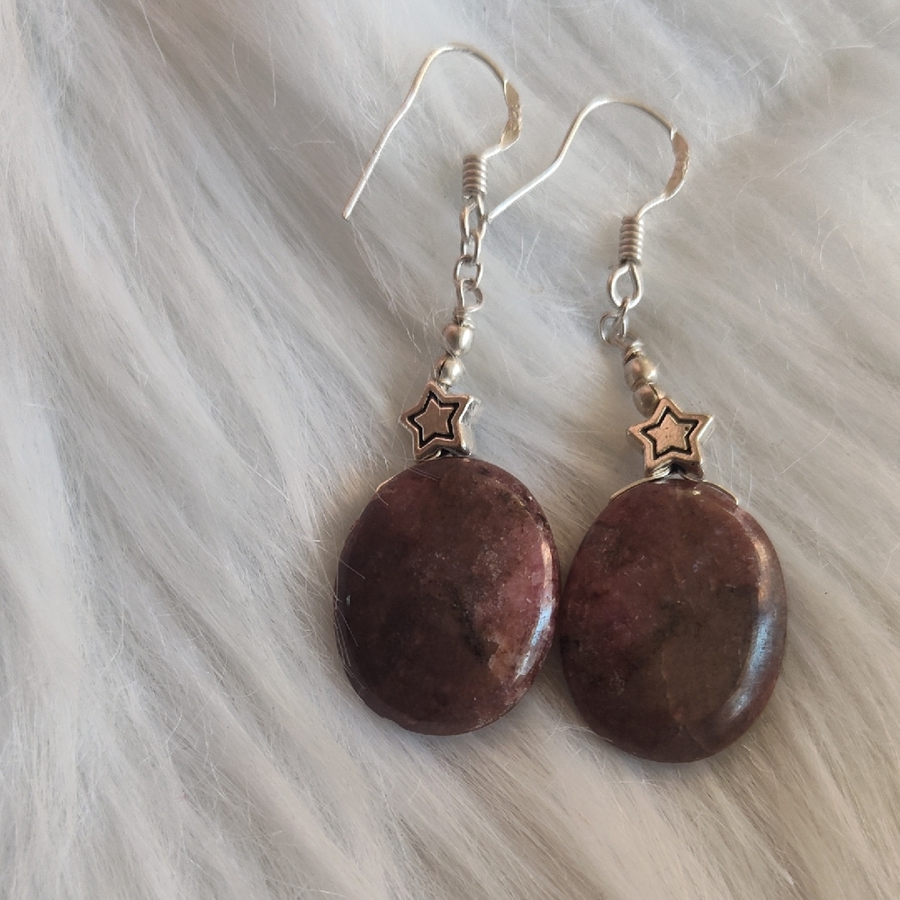 Handmade Purple Stone Drop Earrings with Star Accent
